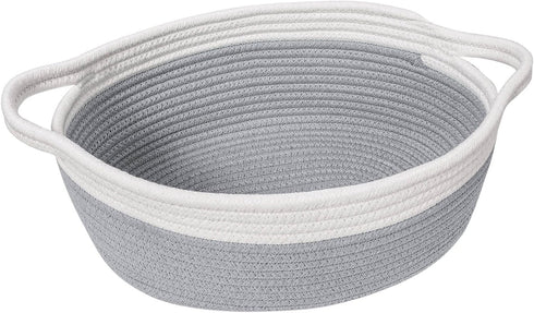 Goodpick Small Woven Storage Basket with Handles, Cotton Rope Baskets for Gifts, Dog Toys, Diapers, Gray, 12" x 8" x 5"