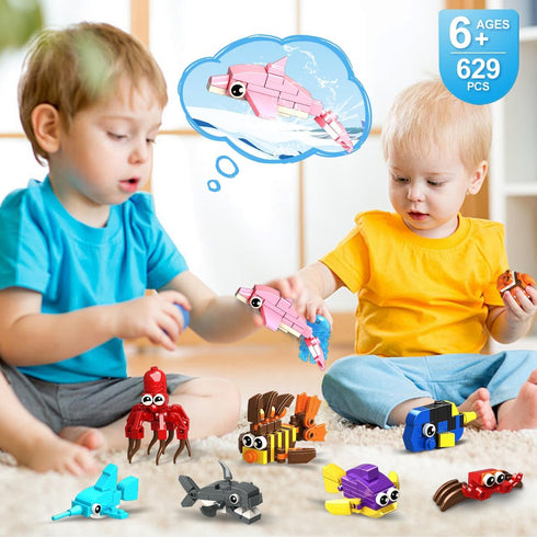 HOGOKIDS 24 Pack Party Favors for Kids Building Set, 629PCS Marine Animals Building Blocks Toy for Goodie Bag Stuffers
