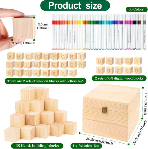 153 36 Draupnir Pcs Fun Baby Shower Games Sign Kit Babies Coloring Blocks for Baby Shower, Wooden DIY Blank Blocks