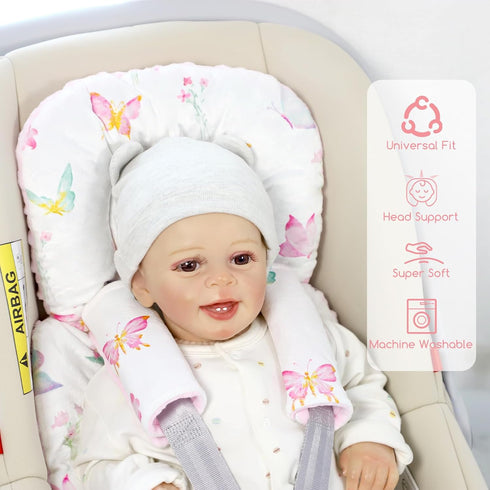 Infant Car Seat Insert for Newborn Girls Boys, Reversible Baby Carseat Head Support with Strap Pads, Soft Baby Car Seat