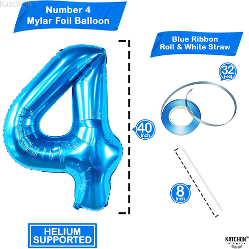 KatchOn Big Blue Number 4 Balloons - 40 Inch Blue 4th Birthday Balloons for Boys, Fourth Birthday Decorations