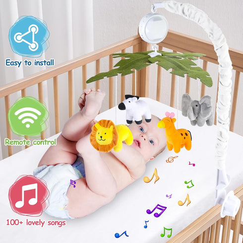 Baby Crib Mobile with Music and Lights, Mobile for Crib with Remote Control, Rotation, Starlight Projection, Crib Toys