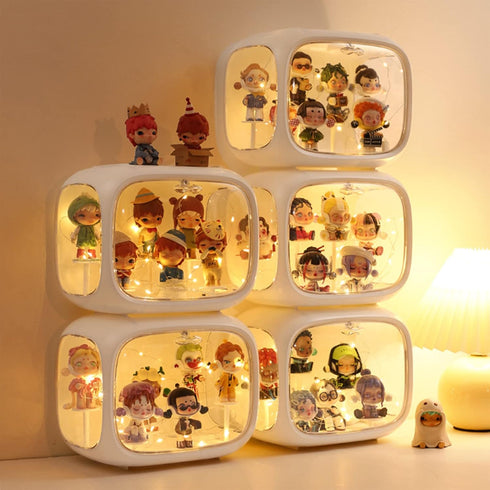 WMM Clear Acrylic Display Case for Figures with LED Light, Dustproof & Moistureproof Display Stand with Door, Storage
