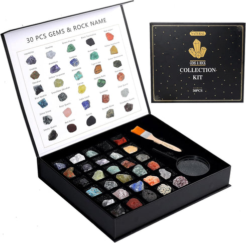 30 Set Rock Collection for Kids - Pcs Rocks, Gemstones & Crystals Kit with Learning Guide,Mineral Education Geology
