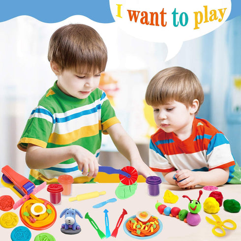 Playdough Tools Set for Kids, 32 PCS Play Dough Tools Kit with Molds, Rollers, Extruder, Cutter, Scissor in Random Color