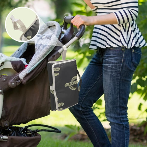 WELLDAY Black Cactus Portable Diaper Changing Pad - Waterproof Foldable Baby Diaper Changing Pad with Built-in Pillow