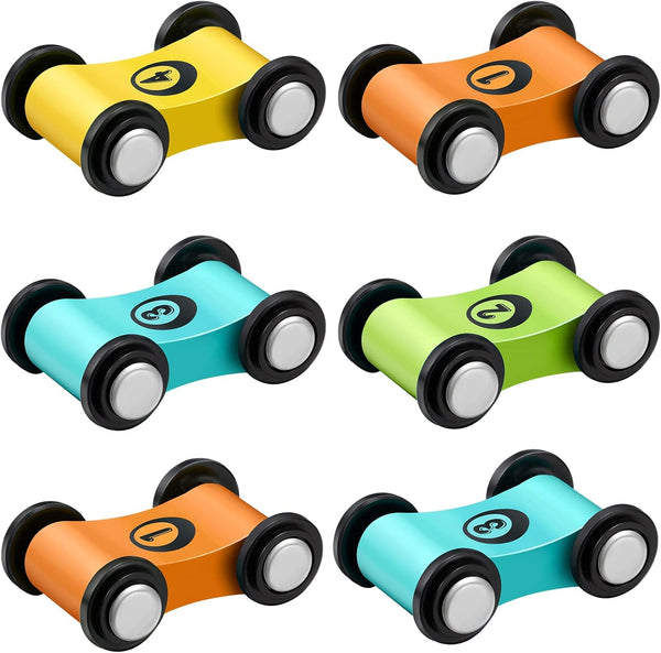 6 Pieces Wooden Mini Car Ramp Race Track Toys, Wooden Car Ramp Racer Toy Replacement Vehicle Set