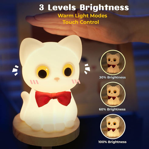Dimmable AVEKI Cat Night Light for Kids, Cute Squishy Silicone Cats Lamp for Baby Toddler Newborn Nursery, Touch Night