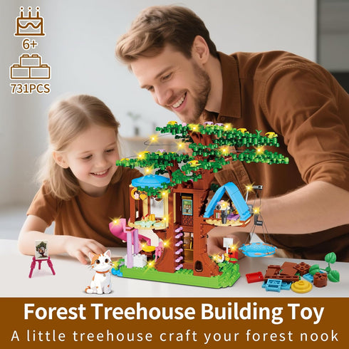 Set 731PCS Hammock, 6-12 Treehouse Building Compatible with Friends, Girls Forest Tree House Building Kit Toys with LED