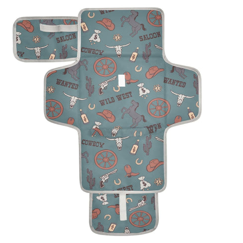 Cowboy Teal Blue Portable Changing Pads, Wild West Toddler Changing Mat Station Pad for Infants, Reusable Diaper