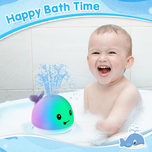 2024 Upgraded Baby Whale Bath Toy, Light Up Bath Fountain for Toddlers 1-3, IPX8 Waterproof Sprinkler