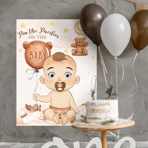 Faccito 24 Pin The Pacifier Baby Shower Games Bear Baby Shower Decorations Include Large Poster Stickers Blindfold Pin
