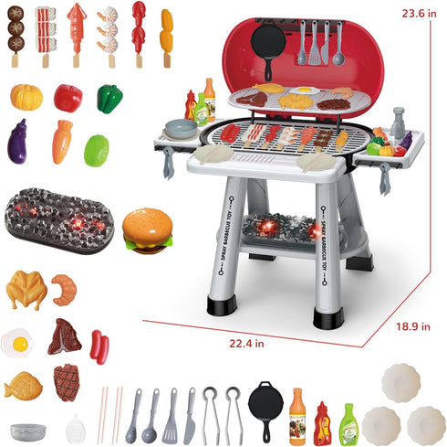 Yiwsnust Set Set Playset, 2 4-8 Kids Play Grill Kitchen Toys: BBQ Outdoor Toys Play Grill with Smoke Sound Light