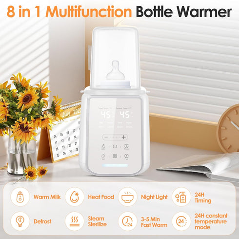 HyAdierTech 8-in-1 Baby Bottle Warmer, Fast Baby Milk Warmer with Timer, Baby Milk Warmer with Digital Display, Night
