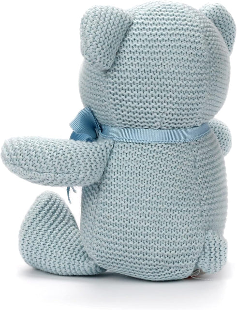 100% Organic Cotton Blue Teddy Bear Baby Toys, 6.5" Stuffed Animals for Newborn