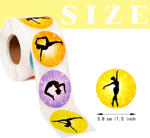 500 Pieces Gymnastics Stickers Roll - Round Decorative Seal Decals for Birthday Gymnastics Party Favors