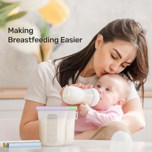 7 12oz/360ml Nuliie Pcs Reusable Silicone Breastmilk Storage Bags, Double Leak-Proof, BPA Free Self-Standing Milk Bags