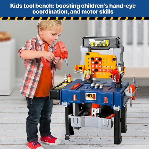MUGEYMYD Kids Tool Bench Set - Electric Drill and Realistic Tools for Pretend Play Construction Workbench