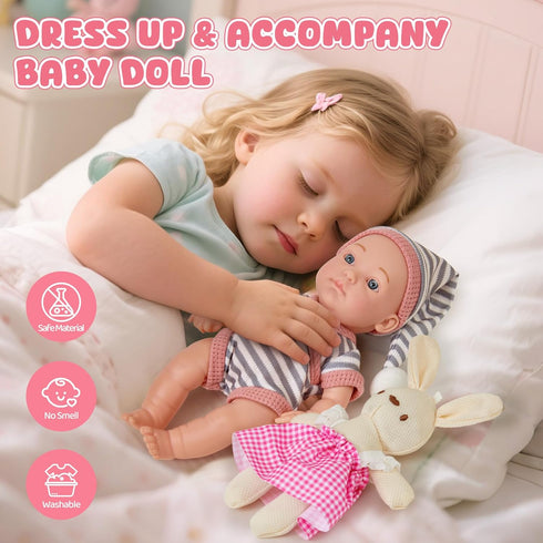 Cleboen Set 9'' 2 Sets 3 4 5 6 Baby Doll Accessories for Girls, Baby Doll with Clothes Doll Walker Chair Feeding Bottle