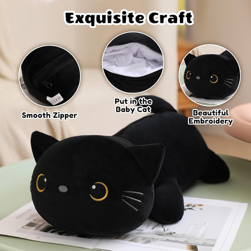 Mommy 4 Tummy, SQEQE Black Cat Stuffed Animal with Babies Cat in her Cute Black Cat Plush Toys for Kids, Gifts Ideal