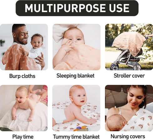 GLLQUEN BABY Receiving Blanket, Cotton Muslin Swaddle Blankets, 6 Pack, Breathable & Soft, Newborn Squares, Sun