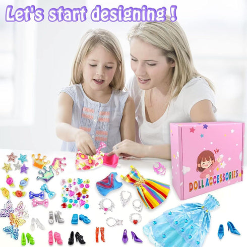 75Pcs Doll Clothes & Accessories Fashion Design Kit for 11.5 Inch Doll, Includes 2 Wedding Gowns, 10 Shoes & More