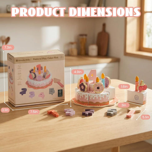 2-5, Pretend Play Food for Toddlers Wooden Birthday Fake Cake with Candles and Numbers,Tea Party Learning Kitchen Gift