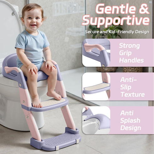 Snugzy 3-in-1 Toddler Potty Training Seat Foldable Potty Training Toilet with Step Stool Adjustable Potty Chair