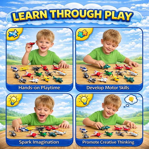 Playset, Pack (12 Pack) Liberty Imports Pull Back Airplanes Toys Vehicle Variety of Helicopters, Stealth Bombers