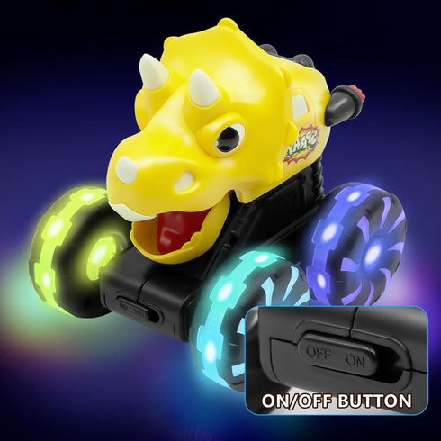 2 3 4 5 Intoypad Yellow Triceratops Dino Monster Truck Toddler Push Car Toy with LED Wheels Press & Go Dinosaur Toy