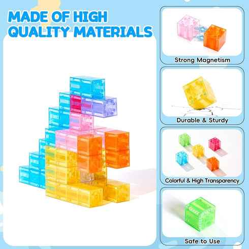 Set, 3-12(Transparent) VigorFun Magnetic Blocks Magnet Building Blocks with Toy Figurine and Storage Bag for Kids