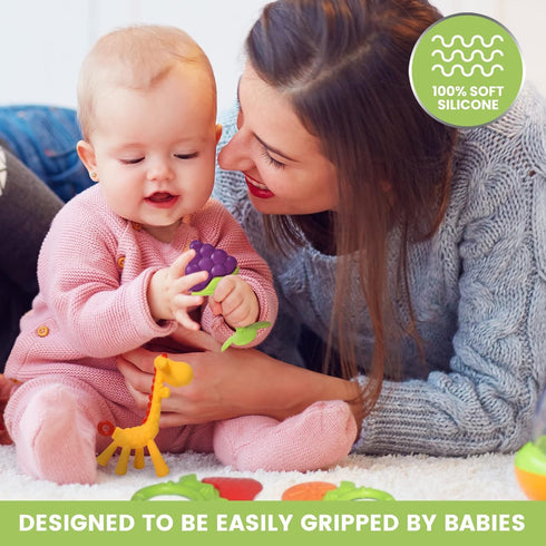 Teething Toys for Babies 0-6 Months - Freezer Safe Silicone Teether, Frozen Chew Toys, 6 Pack - Perfect Gift