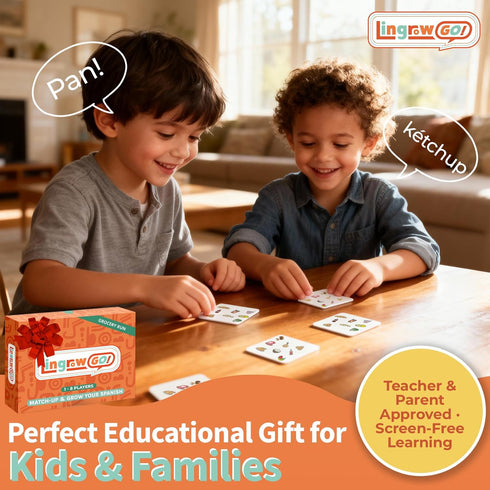 Lingrow Go! 57 9 Spanish Games for Kids Bilingual Card Game | Learn Food & Drink Words | Ways to Play with Audio |