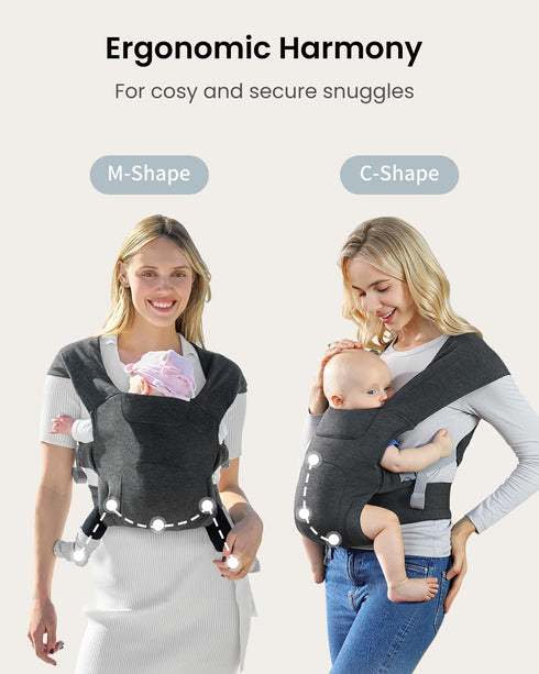 Cozy Newborn Carrier, Baby Carrier, Ergonomic Cross-Back Wrap, Hands-Free with Supportive Comfort, Deep Grey