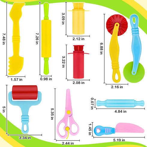 10 Dough Tools Piece Plastic Dough Tools for Kids with Rollers, Rolling Pins, Scissors