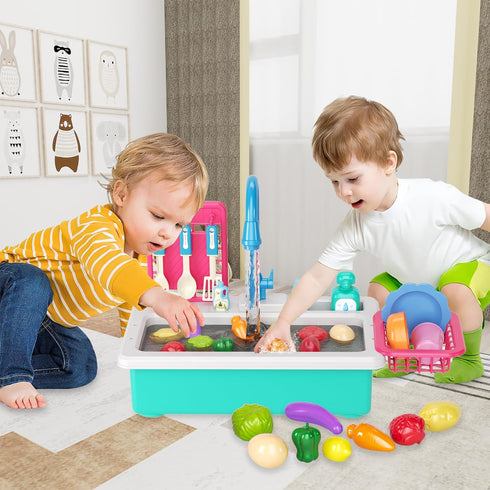 3-5 Doloowee Color Changing Kitchen Sink Toys,Electric Dishwasher Playing Toy Play Sink for Kids with Running