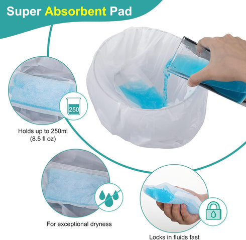 Reallnaive 120 Pcs Travel Potty Bags Liners with Absorbent Pads Disposable Car Potty Portable Training Bags for Seat