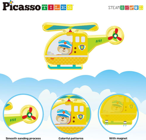 PicassoTiles 8pc Magnet Building Blocks Metro City, Vehicle Magnetized Action Figures, STEAM Educational Toys