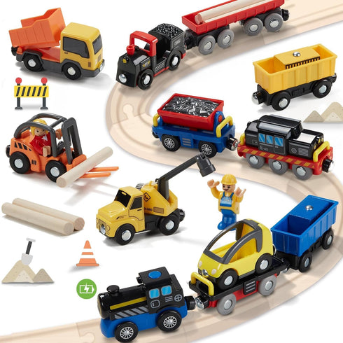 12Pcs Set, Set 3 4 5, Giant bean Vehicles Battery Operated Train Car Magnetic Mini Construction for Wooden Train Track