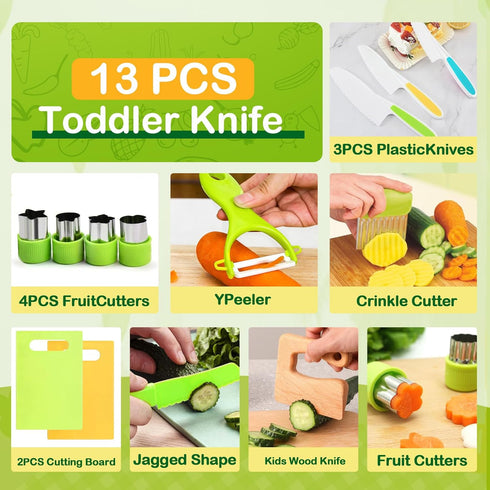 YONSEN 13PCS Set- Set 3-12 Toddler Knife Kids Knifes for Real Cooking,Montessori Toy Safe Kitchen Knife for Toddler