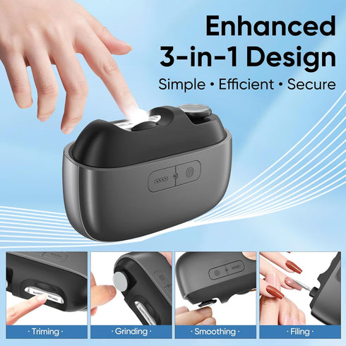 generic 3 1 Trimmer 2 in Automatic Electric Nail Clipper USB Rechargeable Nail with Clipping Polishing Storage Built