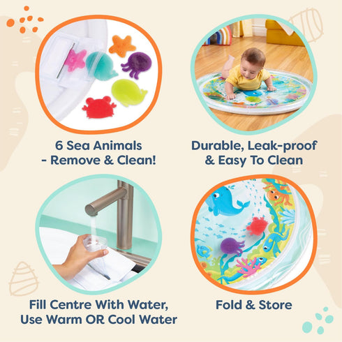 B. baby Baby Water Mat, Inflatable Tummy Time Mat with 6 Removable Sea Animals, Water Activity Mat for Babies