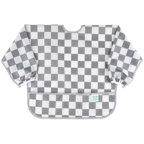 Bumkins Sleeved Bib for Baby and Toddler, Essential Must Have for Eating, Feeding, 6-24 Mos, Long Sleeve Charcoal Check