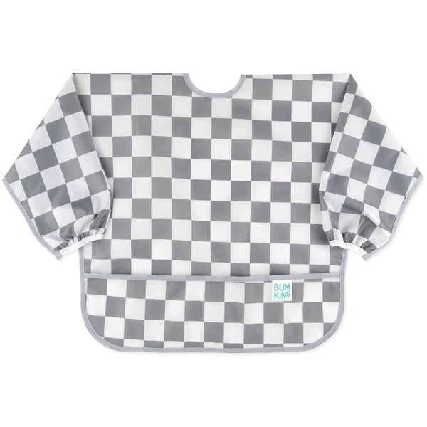 Bumkins Sleeved Bib for Baby and Toddler, Essential Must Have for Eating, Feeding, 6-24 Mos, Long Sleeve Charcoal Check