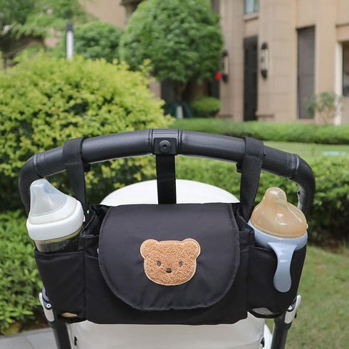 Stroller Organizer Bag with Insulated Cup Holders, Large Storage Space, Polyester, Portable with Shoulder Strap