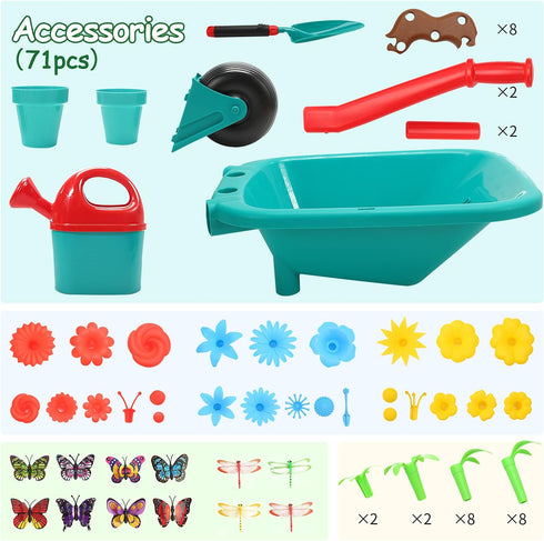 Set, Wheelbarrow, CUTE STONE Kids Gardening Tool Garden Toys with Watering Can, Shovel, Flower Garden Building Toy