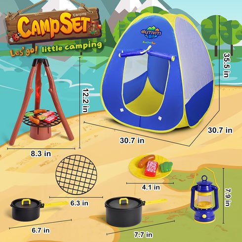 FUN LITTLE TOYS Kids Play Tent with Camping Toys, Toddler Tent with Battery Lantern, Kids Pop Up Tent Indoor Outdoor