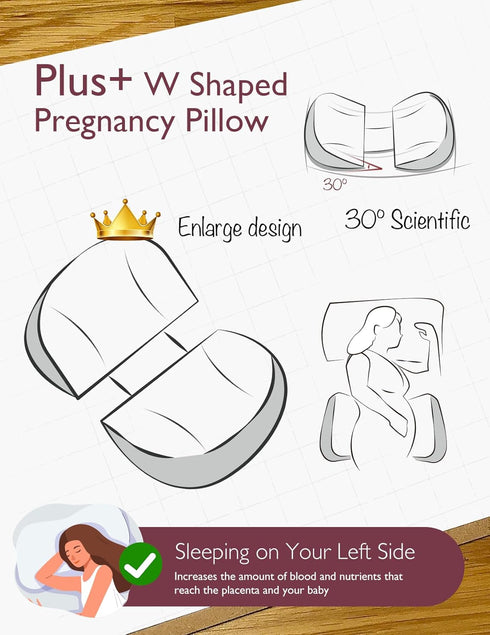 Momcozy Plus W Shaped Pregnancy Pillow for Sleeping - Adjustable Maternity Pillow for Side Sleepers - Portable Wedge