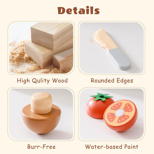Set, ROBOTIME Wooden Play Food Cutting Vegetable Pretend Play Toy Food for Play Kitchen with Shopping Bag Kids Kitchen