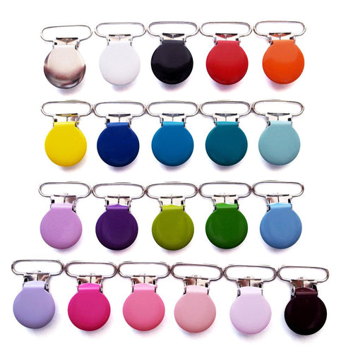 21 Enamel Metal Round Pacifier Clips - Baby Clips for DIY Craft Supplies, Dummy Soother, Bib Toy Holder